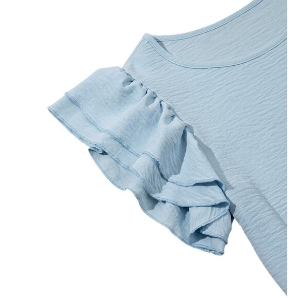 Mist Blue Ruffled Short Sleeve Top New Sizes: M L XL - Picture 3 of 8